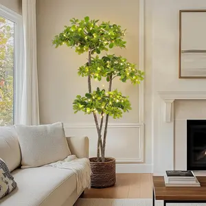 Artificial Plants Indoor, 5FT Fake Black Olive Tree with 50 LED( OR 6FT WITH 100 LED)  Lights Tall Fake Plants in Plastic Nursery Pot Fake Tree Artificial Trees for Home Decor Office Living Room