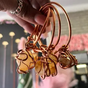 Handmade Thick Copper Adjustable Bangle W/ Crystal