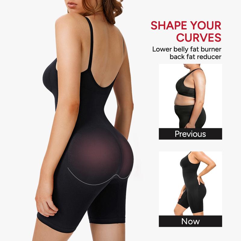 [Live Now] Nebility Women's Seamless V-Neck Bodysuit Shapewear - Full Body Stretchy & Breathable Faja, Tummy Control Compression, Basic Black Minimalist Womenswear Black(Upgraded)