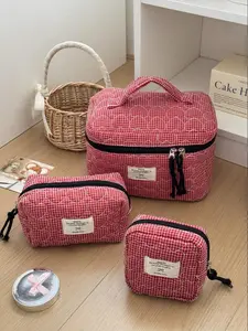 Lattice Quilted Makeup Bag, /set Portable Travel Makeup Storage Bag, Large Capacity Makeup Bag for Skin Care Products and Makeup Brushes