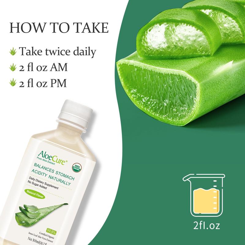 AloeCure USDA Organic Aloe Vera Juice Made Within 12 Hours of Harvest to Capture Maximum Bioactity, Supporting Optimal Digestion, the Immune System and Balanced Stomach Acidity, 500ml Bottle