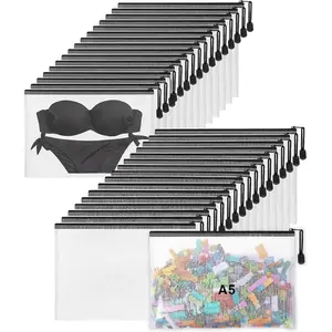 32 Pcs Mesh Zipper Bags Toy Storage Bikini Organizer Bag Bolsas Para Guardar Trajes De Bano Waterproof Zipper Reusable Pouch Multipurpose for Storage Office Black 9 x 7 Inch