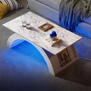 45.3" White LED Coffee Table with RGB Strip, App Control - Summervibes Modern Indoor Living Room Furniture
