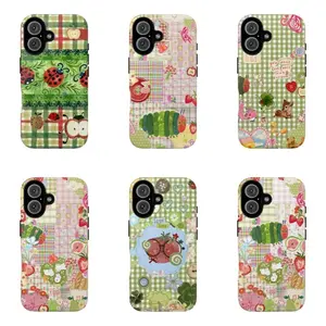 Hungry caterpillar | Collage plaid mobile phone case, cute animals | Healing broken flowers for iPhone 16/15/14/13/12/11/17 ProMax Plus for Samsung phones, suitable for both men and women,  Perfect Gift for  Gifts For Women Men..A gift for the fans