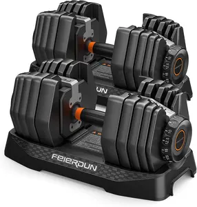 FEIERDUN DB1 QuickDial Adjustable Dumbbell Set, 15-in-1 5-52.5 Lbs Each with Storage Box & App, 1-Second Quick Change for Drop Set, Superset & HIIT Home Gym, Non-Slip Handles, 3-year Aftersale Service