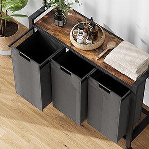 【GARVEE】Laundry Sorter with 3 Sections, Hanging Rack, Rolling Cart on Wheels, Pull-Out Removable Basket, and Shelf in Rustic Brown and Black - Organized Laundry Solution