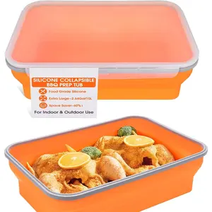 Collapsible Marinating Container with Lid for Meat, 2.64Gal/10L,  Collapsible BBQ Prep Tub, Transparent Locking Lid, XL Grill Prep Trays and Carry System, BBQ -Have, Orange
