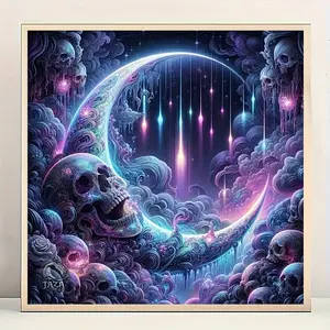 Skull & Moon Pattern DIY Diamond Arts Colorful Painting Kit without Frame, DIY 5D Diamond Arts Colorful Painting Kit, Wall Art Decor for Home, Diamond Pattern Design
