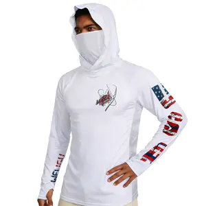 UPF 50+ Highly Breathable Men’s Long Sleeve Performance Fishing Hiking Shirt with Mask UV Neck Gaiter Hoodie