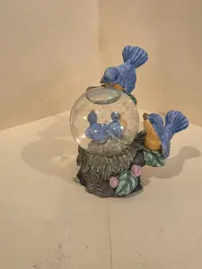 2 Blue Birds With Babies Snow Globe