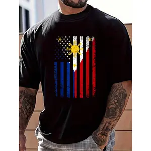 100% Cotton Philippines USA Flag 4th Of July American Philippine Flag T-Shirt Women's Men's Graphic Tee Causal Tops Fashion
