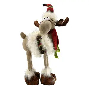 Reindeer Christmas Decoration, Plush Xmas Deer Gnome, Handmade Swedish Santa Elk Figurines Tomte Gnome with Bell Reindeer Horns Ornaments, Home Table Decor