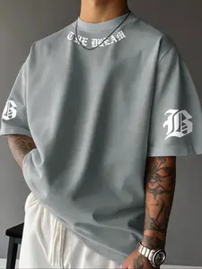 Men's Letter Print Round Neck Crewneck Fitted T-Shirt, Comfortable Soft Casual Streetwear Short Sleeve Top, Fashionable Daily Wear Men's Clothing