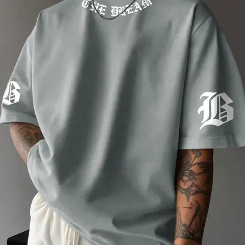 Men's Letter Print Round Neck Crewneck Fitted T-Shirt, Comfortable Soft Casual Streetwear Short Sleeve Top, Fashionable Daily Wear Men's Clothing, Casual Print Tee