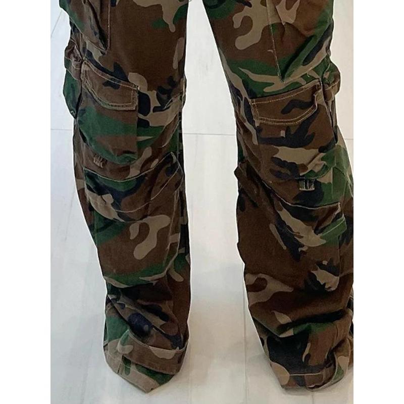 Army Camouflage Cargo Pants for Women with Pockets, High Waist and Woven Fabric - Cotton