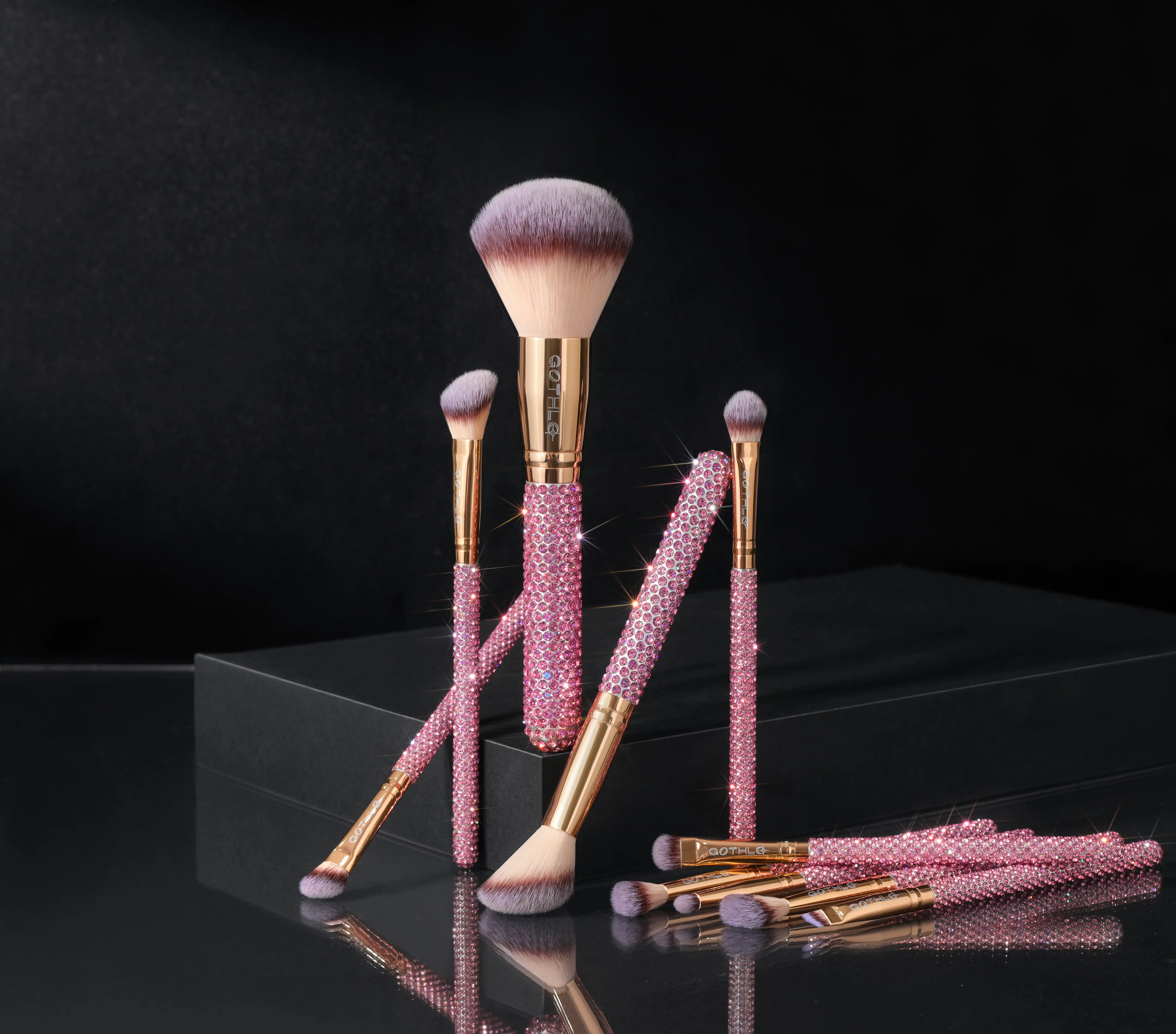 GOTHLO 10-Piece Crystal Gleam Cosmetic Brush Set - Premium Face, Eye Tools for Foundation, Powder, Blush, Cosmetic Brushes
