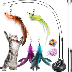 Gift for pets, Cat Feather Toys with 1 Suction Cup and 4  Cat Toys Auto Interactive Cat Toy set for Indoor with Balls and Birds  affordable wand