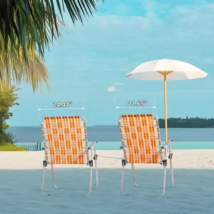 【Father's Day Gift】Set of 2 Webbed Folding Beach Chairs, Outdoor Patio Lawn Foldable Chairs for Camping Fishing Yard Poolside BBQ, Orange & White