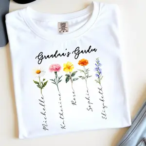 custom T-shirt for Mom and Grandma's Garden - Womenswear Top with Floral Design and Personalized Names  Anniversary