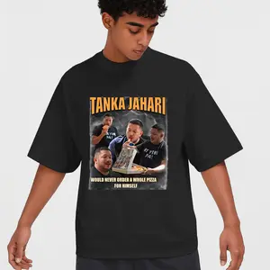 Tanka Jaharis Never Orders Whole Pizza for Himself Meme Cotton T-Shirt for Men, Viral Meme Graphic Tee Casual Wear