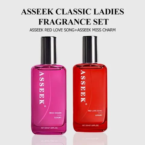 ASSEEK Women's 2-Piece Longwear Scented Fragrance Perfume Set - 1.69 Oz (50ml) per Bottle, 24 Months, Regular Edition, Single Item, Seductive Luxurious Scent with Floral, Orchid, Jasmine, Fruity, Brown Sugar, Lemongrass Notes - Ideal for Adults, Gifting