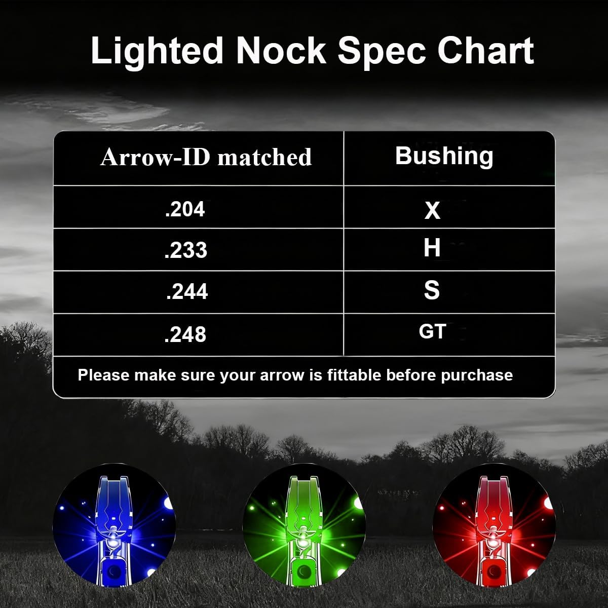 jianZD 6pcs X Lighted Nocks for Arrows with .205'' .232'' .244'' .248'' Inside Diameter with H, S, GT Bushings, High-Visibility Light Up Nocks with ON/Off Switch for Archery Green