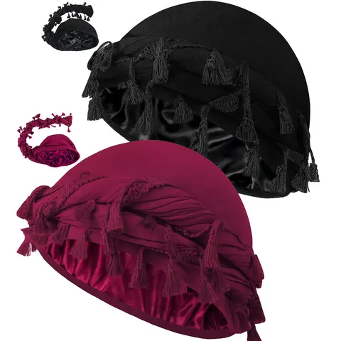 1pack/2pack Vintage Twist Head Wraps for Men and Women - Luxurious Modal and Satin Turban Scarf Tie with Satin Lining - Stylish Halo Turban for a Fashionable Look