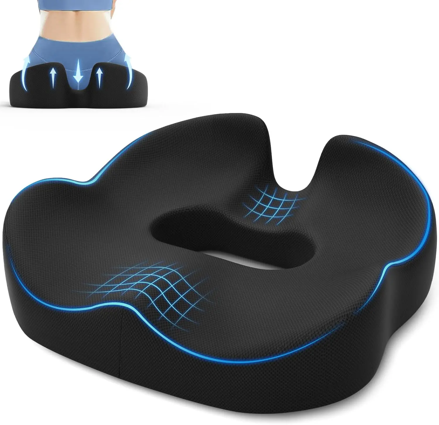 Donut Seat Cushion for Hemorrhoid & Tailbone Pain Relief | Ergonomic Coccyx Cushion for Office Chair & Postpartum Support Black