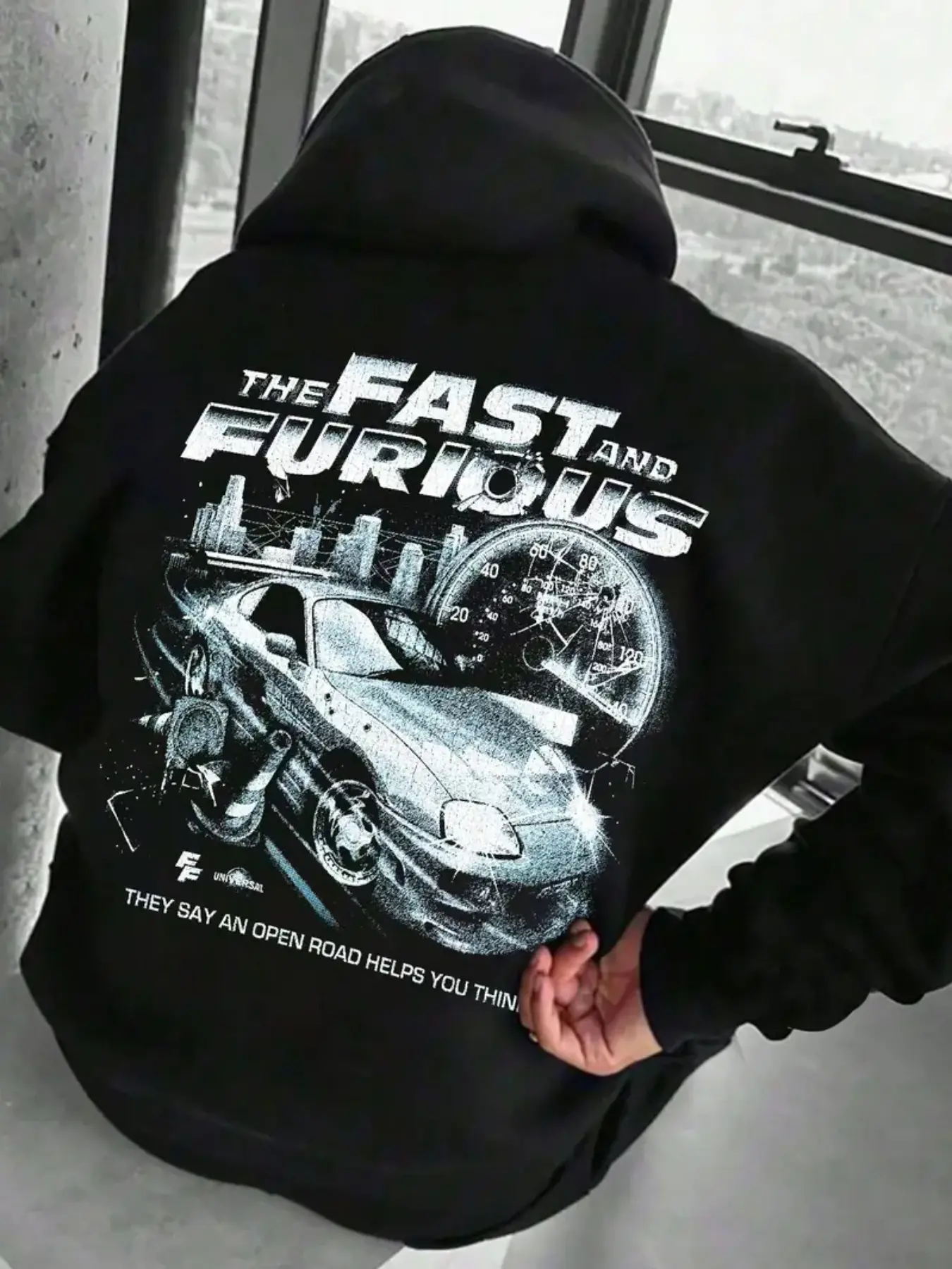 Men's Fall Winter Graphic Print Hoodie Sweatshirt, Speed & Passion Car Print, Classic Hooded Style, Casual Fitted Design, Loose Fit, Comfortable and Practical