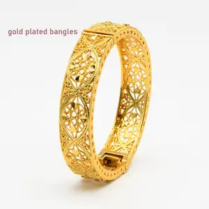 2 piece / set Women Gold-plated Hollow Flower Bracelet Festival Vietnamese Sand Gold Bride Bangles