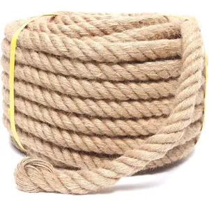 Heavy Duty 1 Inch 50 Feet Natural Jute Rope - Multipurpose Hemp Rope for Crafts Gardening Bundling Climbing Hammock Nautical Tug of War Railings Home Decor