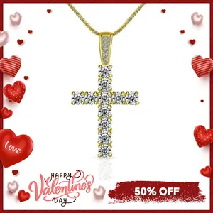 Delzzad 5.6ct Synthetic Moissanite S925 Unisex Classic Cross Pendant Necklace Perfect for Any Occasion & Everyday Wear Birthday Anniversary Gifts