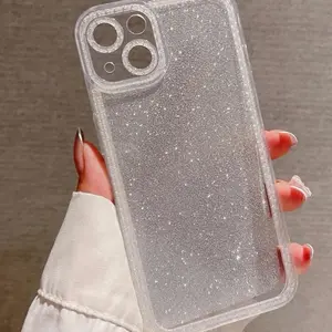1pc Premium TPU Shiny Glitter Sequins Transparent Protective iPhone Case - Waterproof, Shockproof, Scratch-Resistant Cellphone Cover for Handheld Devices, Mobile Accessory Compatible with iPhone 15 & 15 Pro-Max