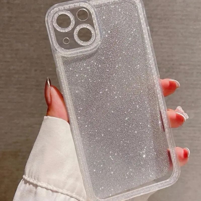 1pc Premium Flexible TPU Shiny Glitter Sequins Transparent Cellphone Case - Waterproof, Anti-Drop, Scratch-Resistant Accessory for iPhone 15/Pro-Max Mobile Phone Accessories