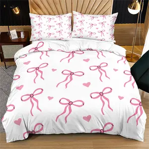 Colorful bow series duvet cover, INS style girlheart suitable for girls' bedroom decoration gift, including 1 bed duvet cover and 1 or 2 pillowcases without core and pillow Quilt Cover Set