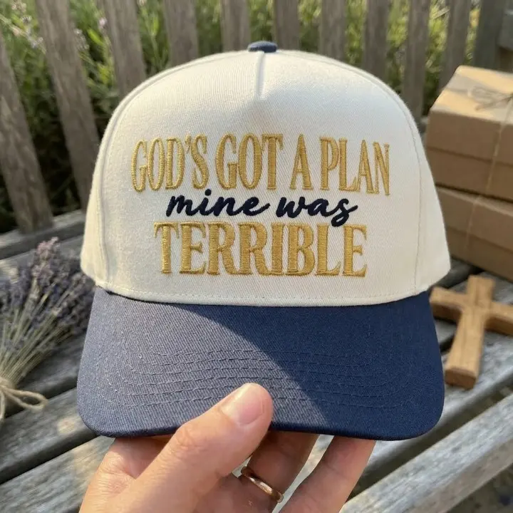 God's Got A Plan Mine Was Terrible Embroidered Hat, Sassy Christian Faith Adult Humor Cap