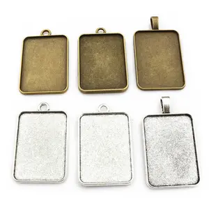 5pcs Fits 23x33mm Cabochons Rectangle Pendant Blank Base Setting Bezel Tray Single/Double Side DIY Jewelry Accessories Findings