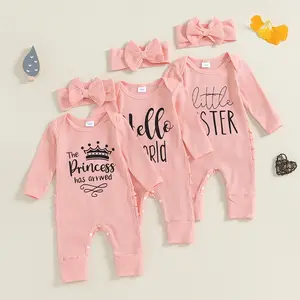 Baby Girl Clothes Little Sister Outfits Ribbed Knit Long Sleeve Romper Jumpsuit Newborn Coming Home Clothing