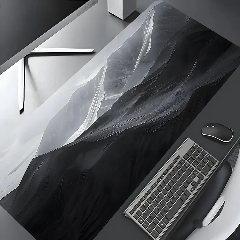 Black and white Landscape Texture Large Gaming Mouse Pad, Aesthetic Desktop Protection Pad, Washable Rubber Non-Slip Lock Edge Multi-Size Mouse Pad For Home Office Work Desk, Office Desk Accessories, Desktop Accessory