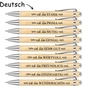 9pcs German Inspirational Pens | Motivational Ballpoint Pens with Positive Sayings, Black Ink, Light Beige Color for Writing, Thank You Gifts for Men Women School Office, Writing Stationery