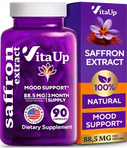 VitaUp Saffron Supplements - USA Made Saffron Extract Supplement 88.5mg - Non-GMO Crocus Sativus for Mood, Energy & Cognitive Support - 90 Vegan Capsules