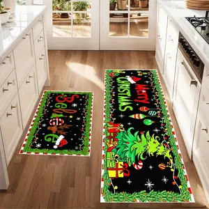 2Pcs Merry Christmas Christmas Tree String Lights Floor Mat Set, Home Decor Rugs, Non-slip Kitchen Mat, Machine Washable, Christmas Gift, Multifunctional for home areas, Enhances Safety and Comfort