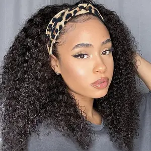 Kinky Curly Headband Wigs Brazilian Remy Human Hair 200% Density 24 Inch Wear to Go Glueless Water Wave Headband Wig For Women
