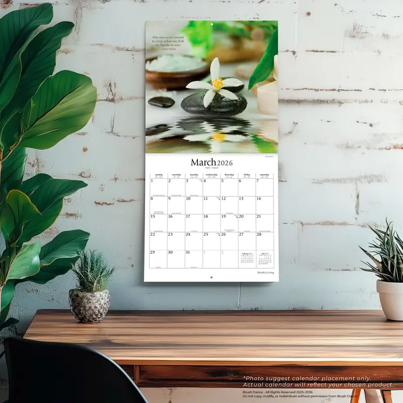 Mindful Living | 2026 12 x 24 Inch (Hanging) Monthly Square Wall Calendar | Plastic-Free | Brush Dance | Art Quotes Photography Inspiration 4