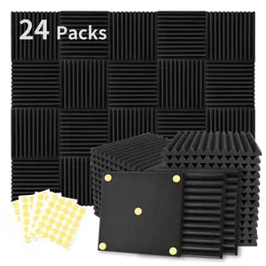 Acoustic Foam Panel, 24pcs/set Soundproofing Acoustic Foam Panel with 120pcs Double Sided Sticker, Sound Absorbing Foam Panel for Home Studio, Game Room, Live Room