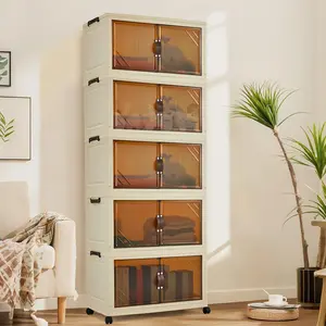 Garvee Robust Foldable Plastic Storage Cabinet – Magnetic Doors – Stackable Storage Box – For Clothes and Children's Toys