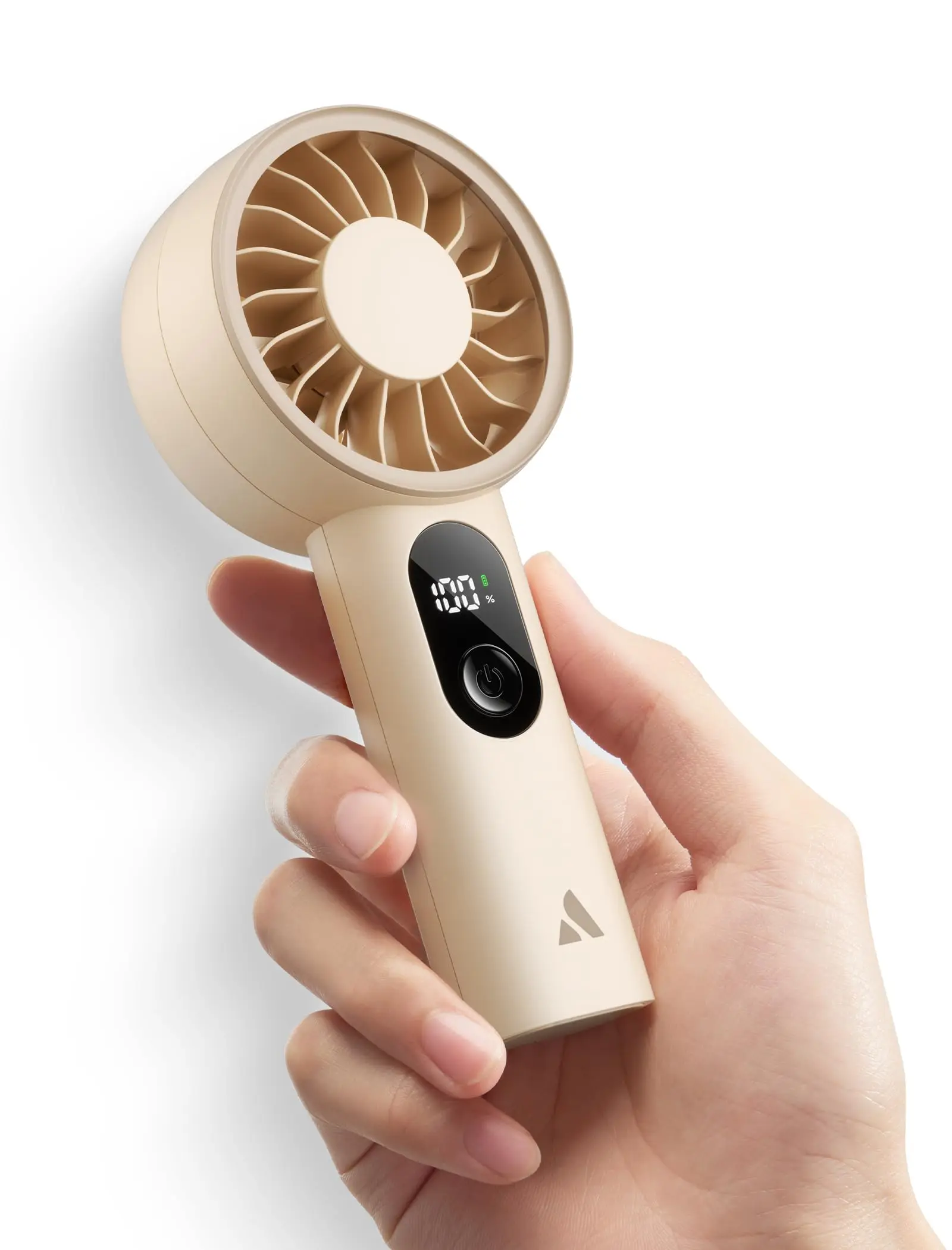 Portable Handheld Fan USB Rechargeable Mini Personal Fan with 5 Speed Settings Digital Display Up to 10 Hours Battery for Travel Office Beige