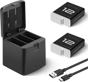 EGOWAY 2-Packs 1800mAh  Rechargeable and Portable Batteries for GoPro Hero 12 with 3 Channel Battery Charging Station Compatible with GoPro Hero 12, 11, 10, 9 Black Camera (2 Batteries & 1 Battery Charger)