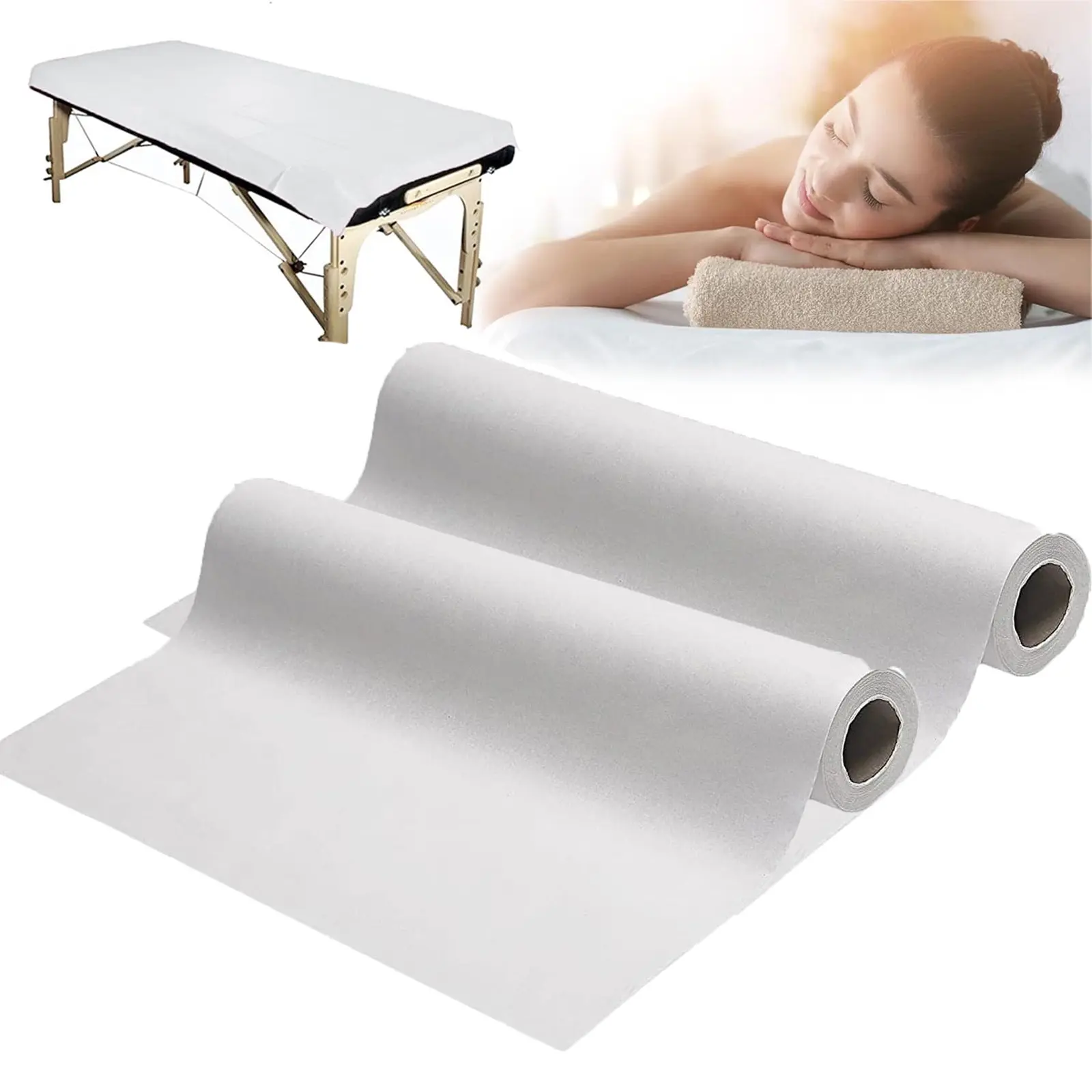 Disposable Non-Woven Bed Sheet 31" X 72", 50 Pcs of 1 Roll Spa Bed Waterproof Bed Cover, Massage Table Paper Roll for Massage, Spa, Tattoo and Exam Tables (2 Rolls)
