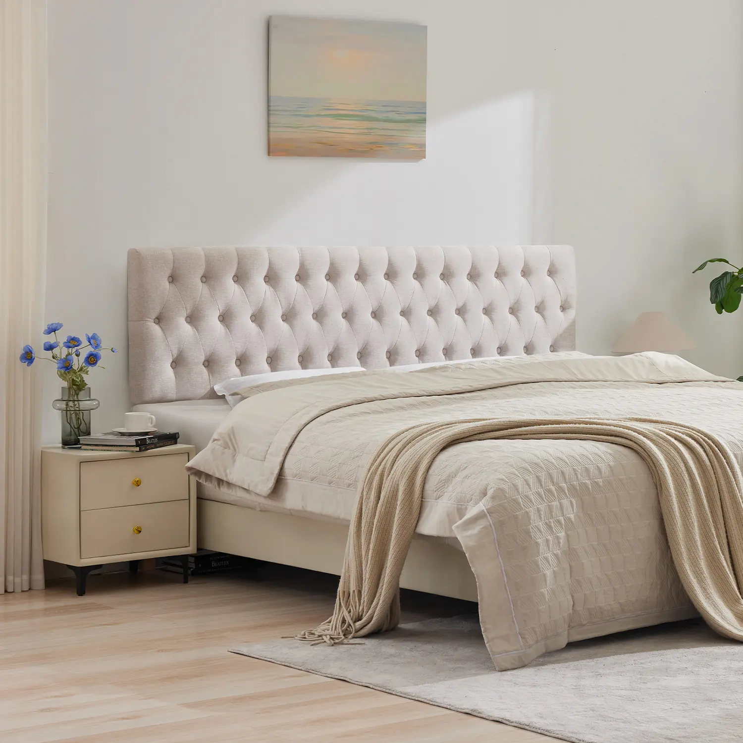 Tbfit King Size Luxury Modern Designer Upholstered Headboard - Diamond Tufted Linen Fabric Headboard Only, Adjustable Height, Solid Wood Legs (Adjustable Leg Headboards), Designer Upholstered Headboards,dorm essentials,home decor
